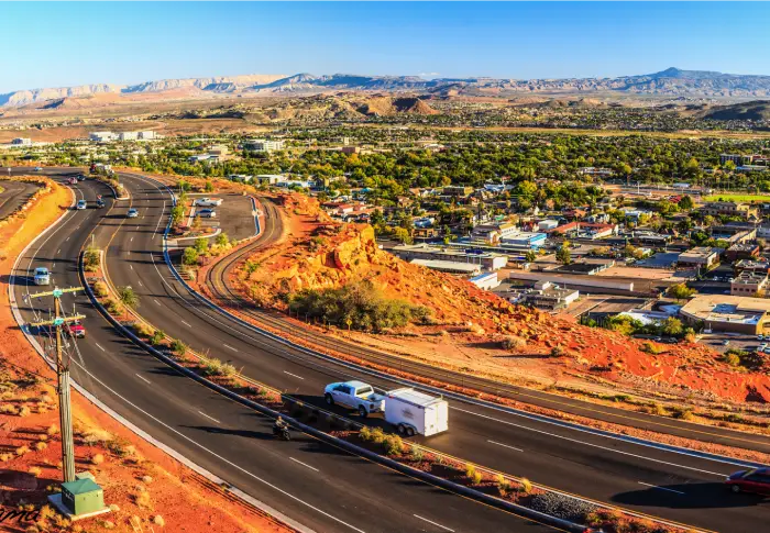 St. George Utah motorway and the view of the cityscape